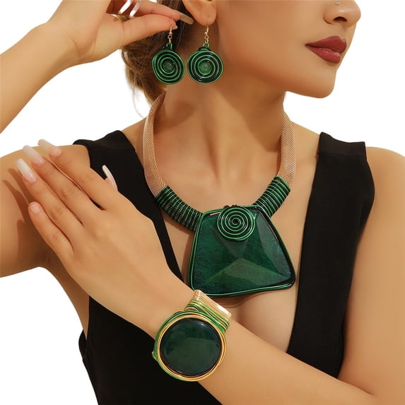 3PCS/Set Square Resin Bead Necklace and Earring Bangle Set for Women Colorful Fashion Costume Accessory for Weddings Parties Everyday Wear