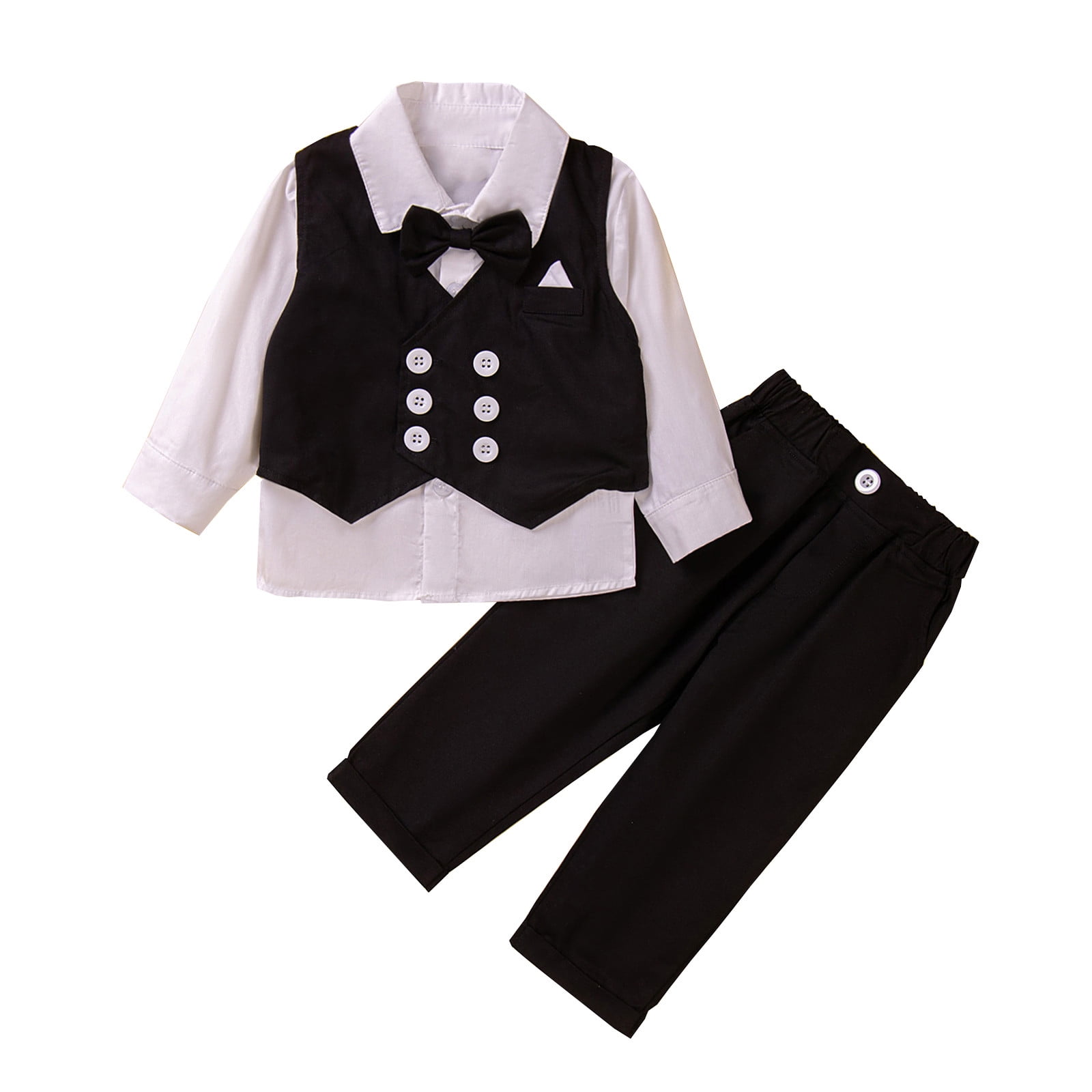 3PCS Sets Boys Outfits & Set Boys Three-Piece 2-3 Years Baby Boy Clothes Toddler Boy Outfits 3Pc Gentleman Suit Bowtie Long Sleeve Shirt + Vest + Pants Set