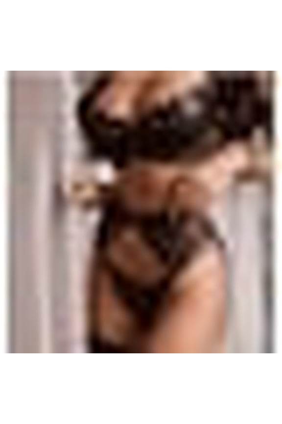 3PCS Floral Lace Lingerie Set- Black Large