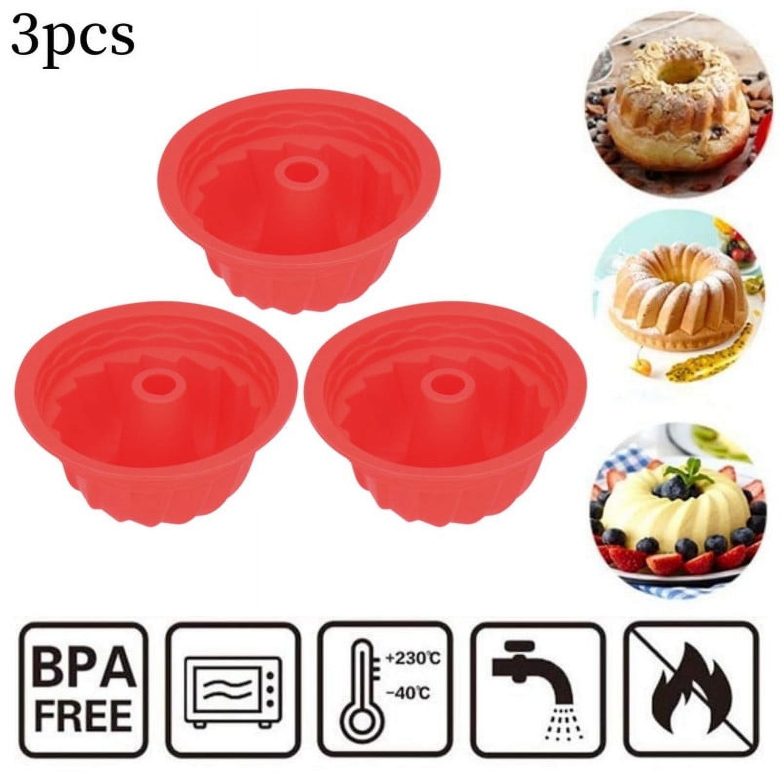 3PCS Silicone Bundt Cake Pan, 5'' Round NonStick Fluted Tube Cake Pans