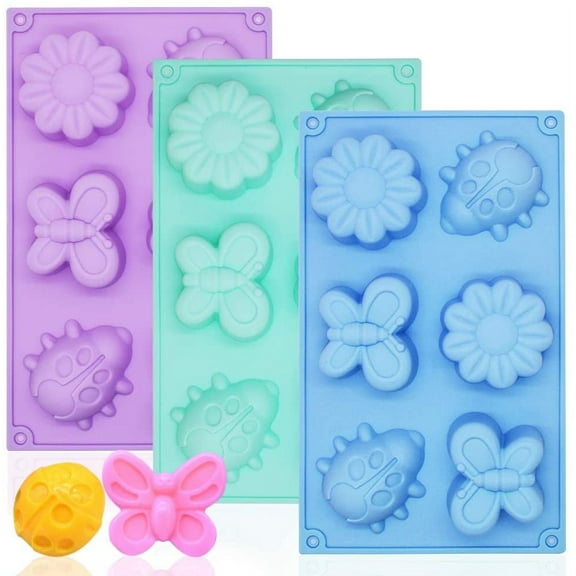 3PCS Silicone Molds Insects, STONCEL Non-Stick Cake Chocolate Baking Molds Soap Molds, Large Butterfly Beetle Flower Shape Molds Ice Cube Tray-Random Color