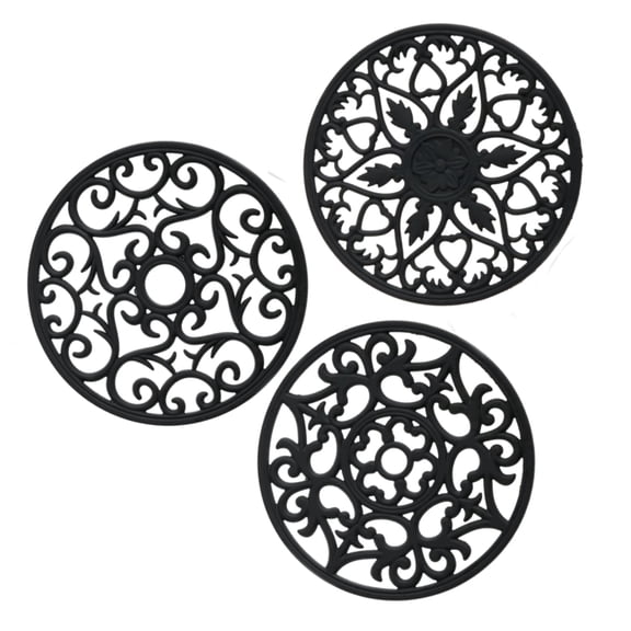 3PCS Silicone Trivet Mats, Non-Slip Heat Resistant Hot Pads for Pots, Pans & Hot Dishes, Flexible Table Countertop Protector Coasters, Kitchen Accessory (Black)