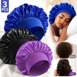 3PCS Silk Sleeping Bonnet Set , Wide Band Satin Hair Cap for Women with Curly, Braided or Natural Hair , Super Soft Nighttime Hair Protection