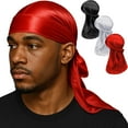 thumbnail image 1 of 3PCS Silky Durag Pack for Men Waves, Satin Doo Rag for 360 540 725 Waves, 1 of 9