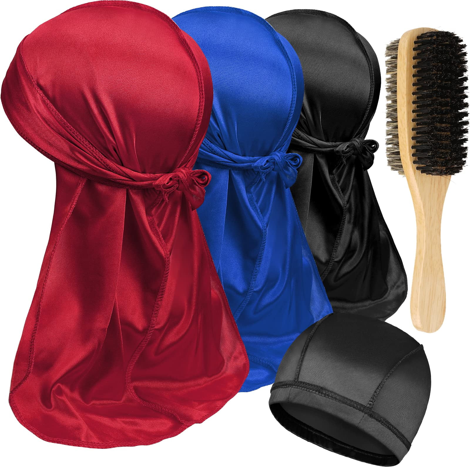 3PCS Silky Durag Pack for Men Waves, Satin Doo Rag for 360 540 725 ...