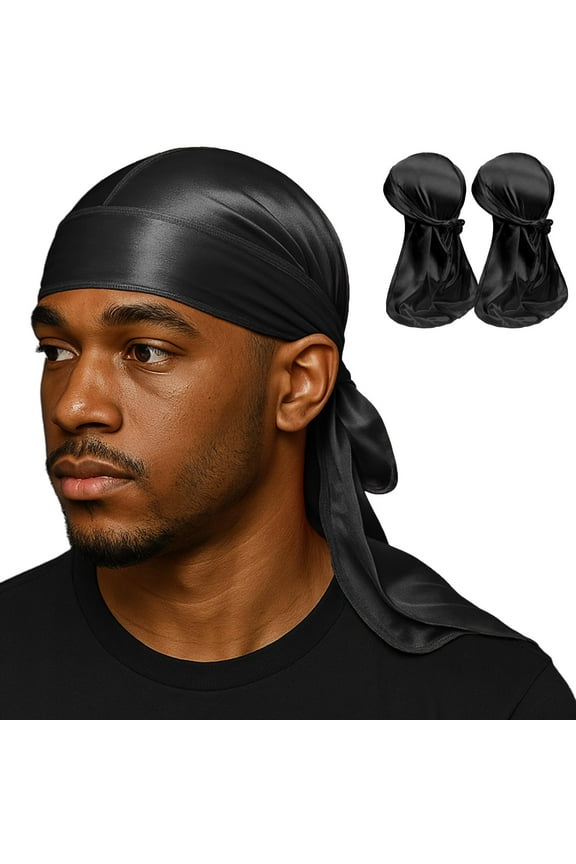 3PCS Silky Durag Pack for Men Waves, Satin Doo Rag for 360 540 725 Waves