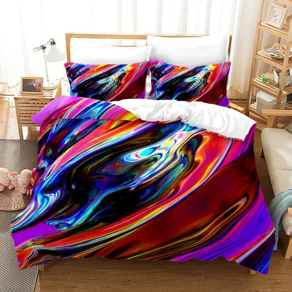 3PCS Single-sided Printed Series Colorful Pattern Duvet Cover BeddingSet Comfortable Breathable Shee
