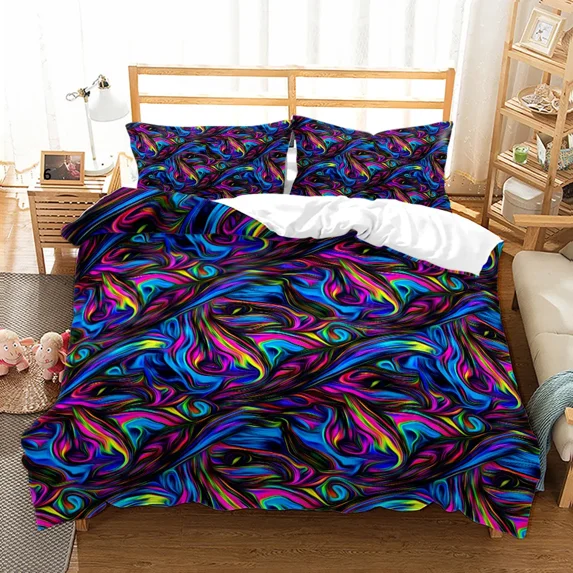 3PCS Single-sided Printed Series Colorful Pattern Duvet Cover BeddingSet Comfortable Breathable Shee