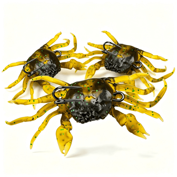 3PCS Sinking Soft Crab Fishing Lures, Bionic Crab Baits with Double Hooks, Long-Cast Artificial Soft Baits for Bass, Walleye, Pike, Muskie, Saltwater & Freshwater Fishing
