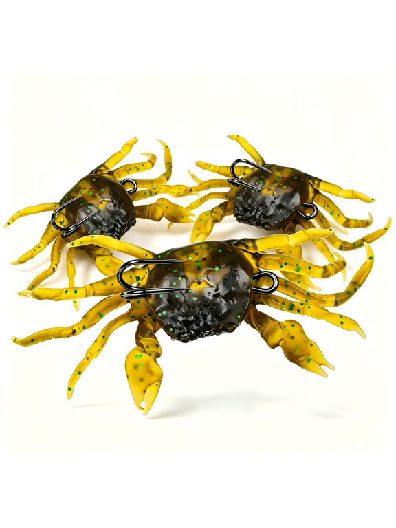 3PCS Sinking Soft Crab Fishing Lures, Bionic Crab Baits with Double Hooks, Long-Cast Artificial Soft Baits for Bass, Walleye, Pike, Muskie, Saltwater & Freshwater Fishing