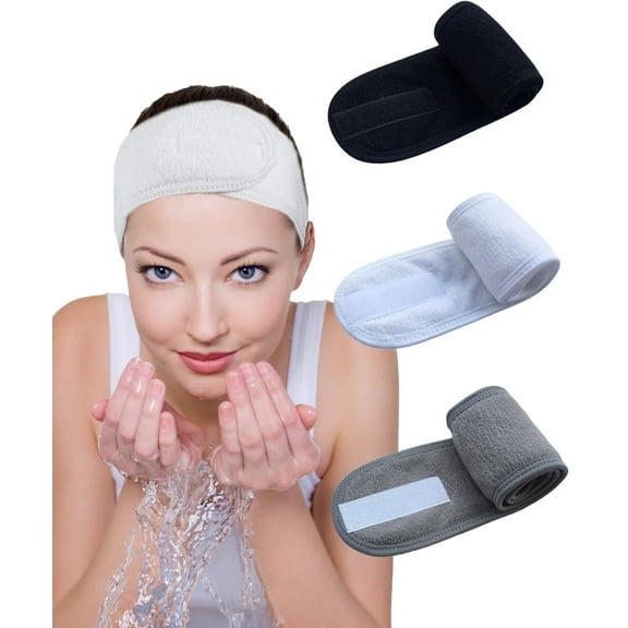 3PCS Skincare Headband Adjustable Towel Hair Band for Washing Face and Shower Makeup Wide Spa Headbands (Black,White, Gray)
