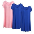 thumbnail image 1 of 3PCS Sleepshirts for Women New Womens Nightgown with Built in Shelf Bra Lounge Homewear Soft Cotton Sleepwear Comfy Short Sleeve Nightshirts Blue L, 1 of 2