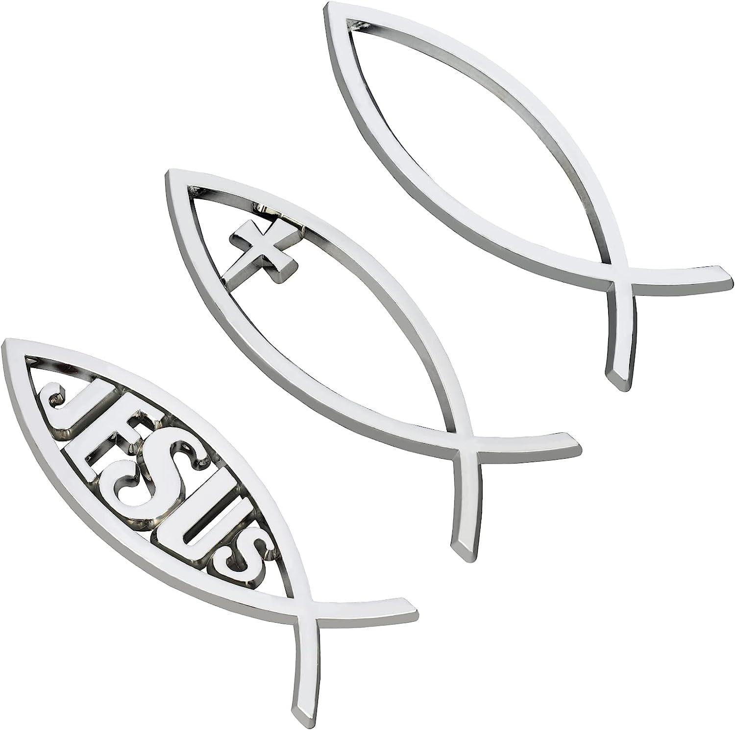 3PCS Sliver Jesus Fish Car Emblem 5.5x1.8in Plastic Christian Fish ...