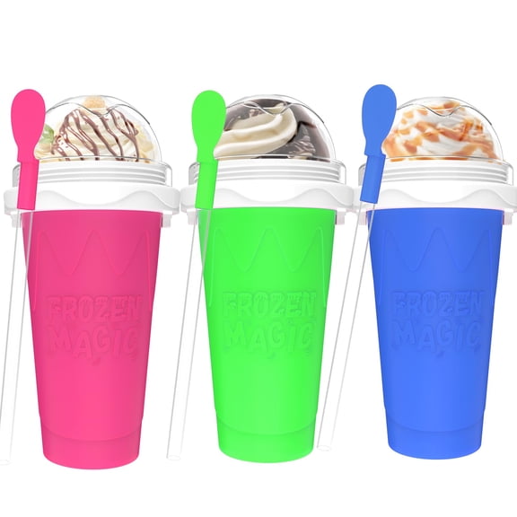 3PCS Slushie Maker Cup - DIY Magic Quick Frozen Smoothies Cups for Homemade Milk Shake Ice Cream Maker, Portable Cooling Cup, Double Layer Squeeze Slushy Maker Cup, Birthday Gifts for Kids Family
