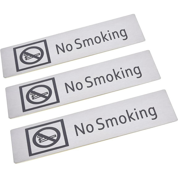 3PCS No Smoking Sign No Vaping Signs Warning Identification Symbol Signage Decor Stainless Steel Set Self Adhesive Back for Business Indoor/Outdoor Public Spaces Use (Silver) Silver DIY