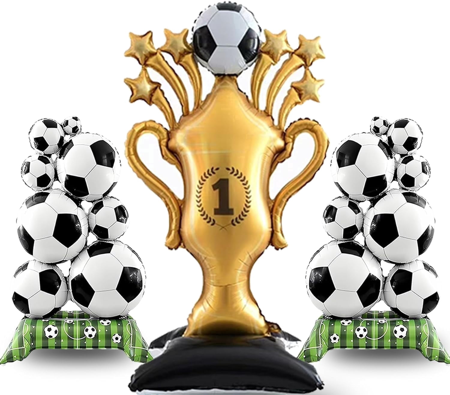 3Pcs Soccer Foil Balloons Set – Large Soccer & Trophy Balloons for Sports Theme Birthday Party, Soccer Fans Party Decorations