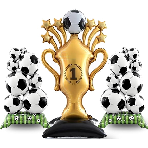 3PCS Soccer Party Dns - Large Soccer & Trophy Foil Balloon Set, ecoratioSports/Birthday Themed Party Supplies for Soccer Fans,2026 World Cup Decor