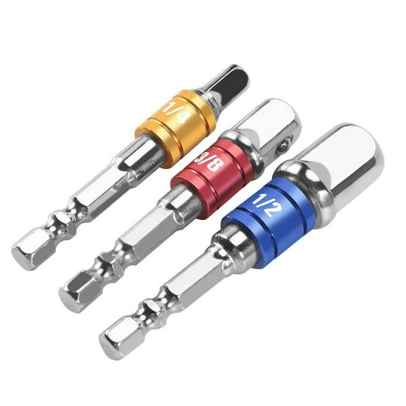 3PCS Socket Adapter Impact Set Hex Shank to 1/4 3/8 1/2 inch Colorful Extension Converter Impact Drill Bits Driver Power Hand Tools Turns Power Drill Into High Speed Nut Driver