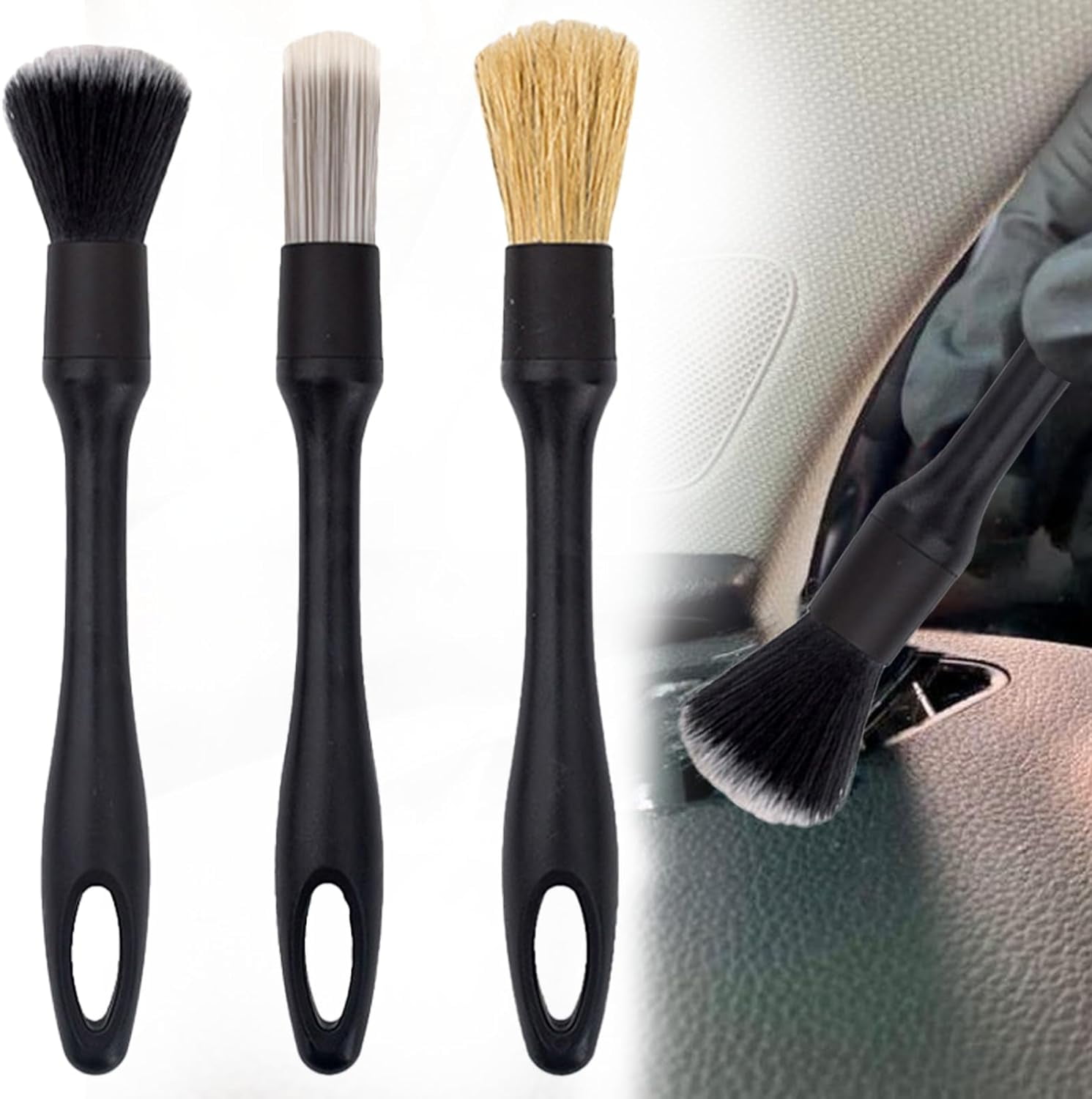 3PCS Soft Car Detailing Brushes No Scratch Ergonomic Design Detailing