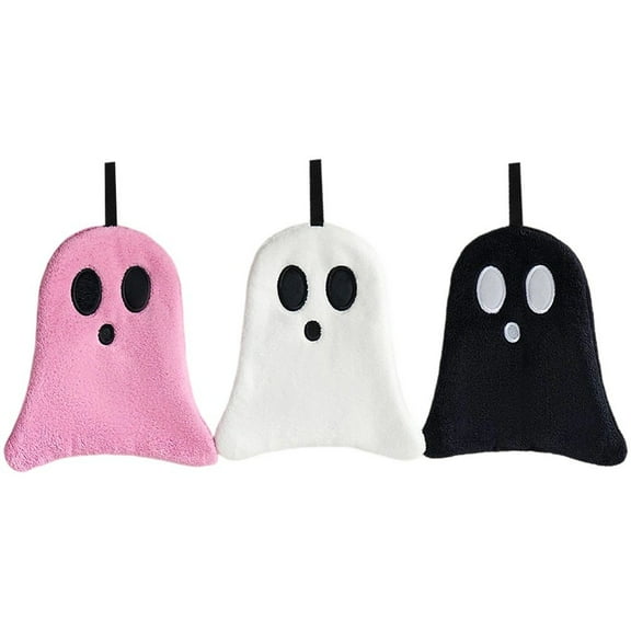 3PCS Soft Ghost Hand Towel with Loop Fast Drying Hand Towel For Halloween Kitchen Bathroom - Coral Fleece Material