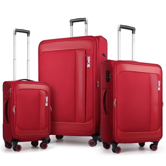3-Piece Softside Luggage Set Expandable Suitcase with TSA Lock and Front Opening, 20"/26"/30", Burgundy - 8809