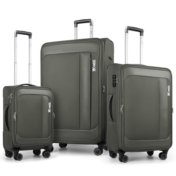 3-Piece Softside Luggage Set Expandable Suitcase with TSA Lock and Front Opening, 20"/26"/30", Grey - 8809