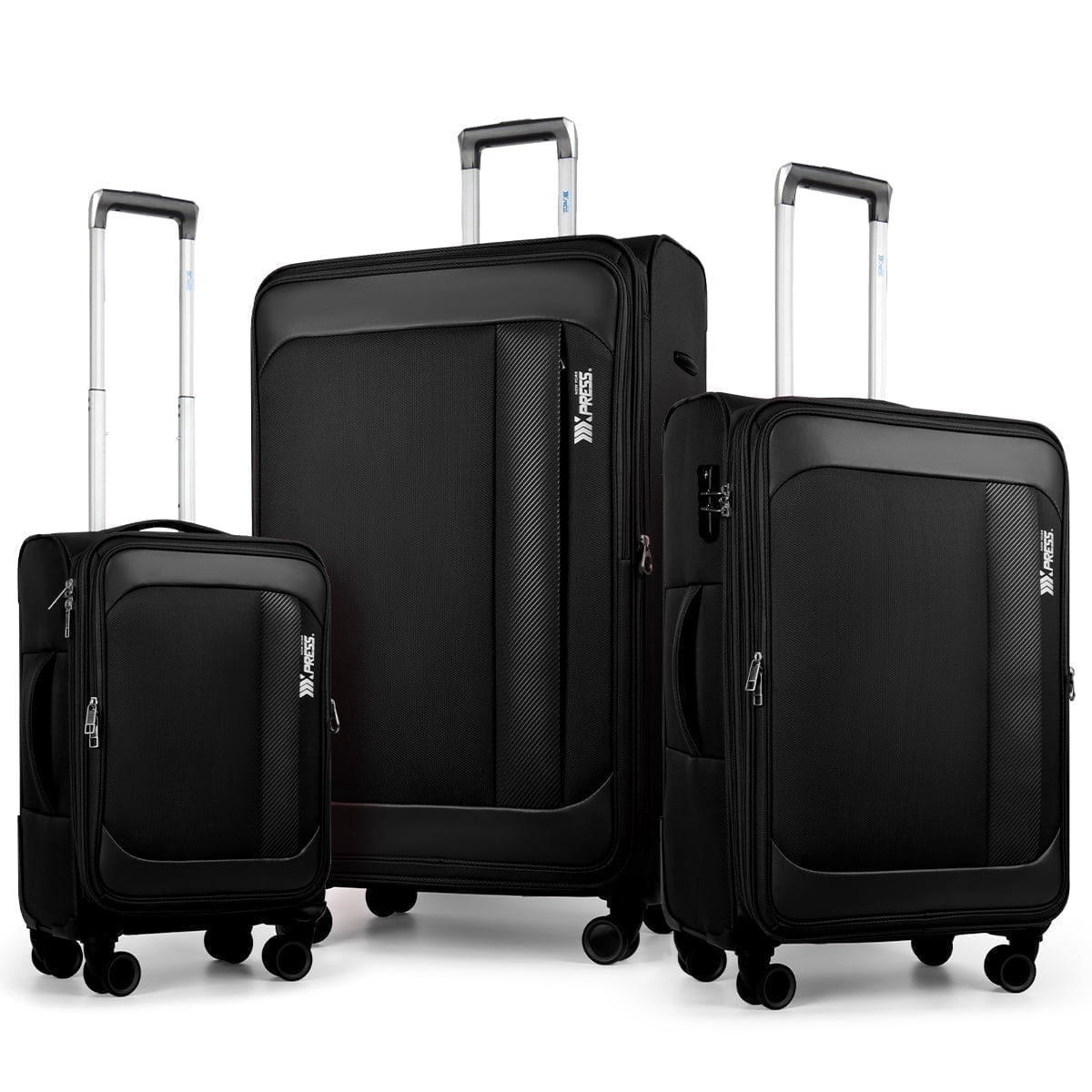 3-Piece Softside Luggage Set Expandable Suitcase with TSA Lock and Front Opening, 20"/26"/30", Black - 8809