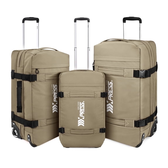 3 Piece Softside Luggage Set, Heavy-Duty Water-Resistant Softshell Suitcase with Wheels, 20"/26"/30" Lightweight Rolling Luggage Bag, Beige,TA510