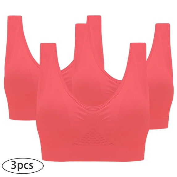 3PCS Solid Women's Sports Bras Tank, Mesh Breathable U Neck Yoga Bras for Women Sleep Bras Workout Bras, Comfort Wide Straps Gym Bra, Summer Backless Training Bras Crop Tops for Women, 3X-Large