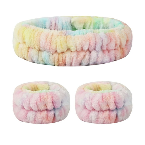 3PCS Spa Headband and Wristbands Set for Face Washing, Fuzzy Skincare Make Up Headbands Set for Women, Soft Puffy Makeup Skin Care Facewashing Hair Band Accessories for Girls