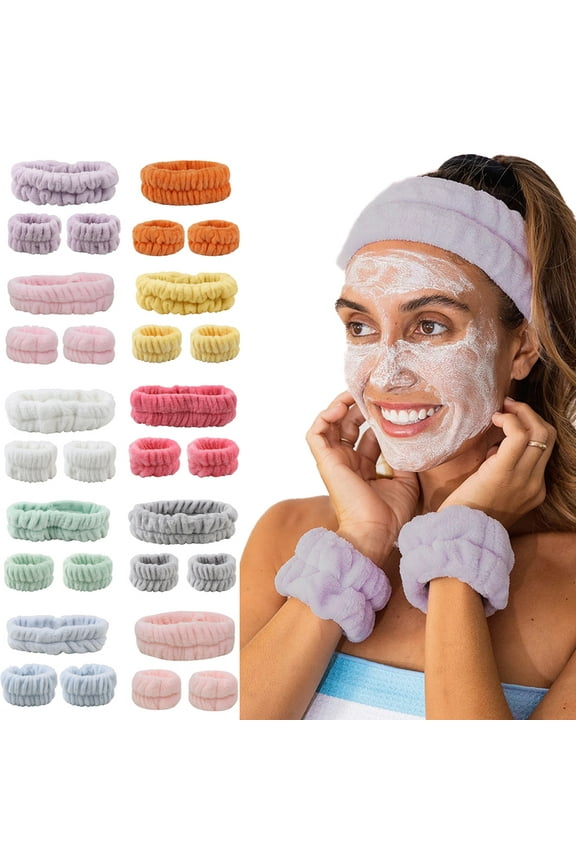 3PCS Spa Headband and Wristbands Set for Face Washing, Fuzzy Skincare Make Up Headbands Set for Women, Soft Puffy Makeup Skin Care Facewashing Hair Band Accessories for Girls