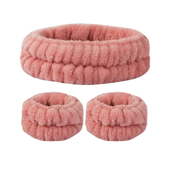3PCS Spa Headband and Wristbands Set for Face Washing, Fuzzy Skincare Make Up Headbands Set for Women, Soft Puffy Makeup Skin Care Facewashing Hair Band Accessories for Girls
