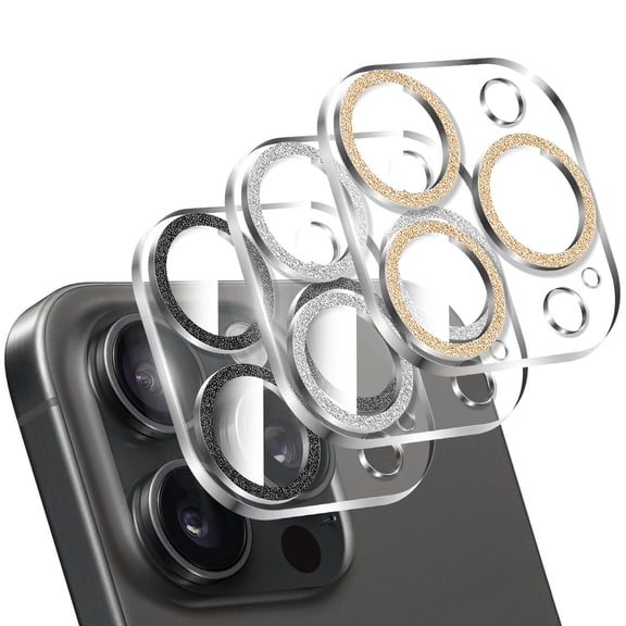 3PCS Sparkling Camera Lens Protector for iPhone 13 Pro/iPhone 13 Pro Max, LucBuy Full Clear Acrylic Cover with Shiny Colorful Glitter Designed Decoration Back Camera Protector