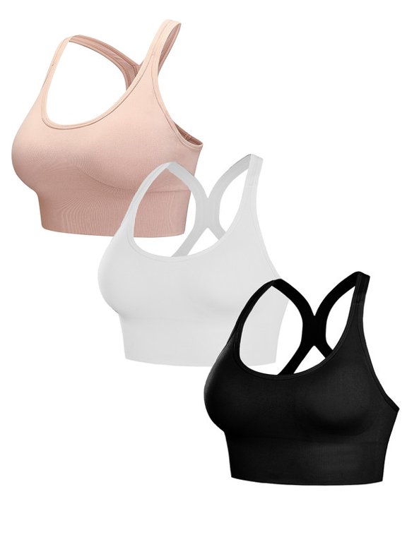 3PCS Sports Bras for Women - High Impact Support Adjustable Straps Racerback with Padding Workout Bras Yoga Bra