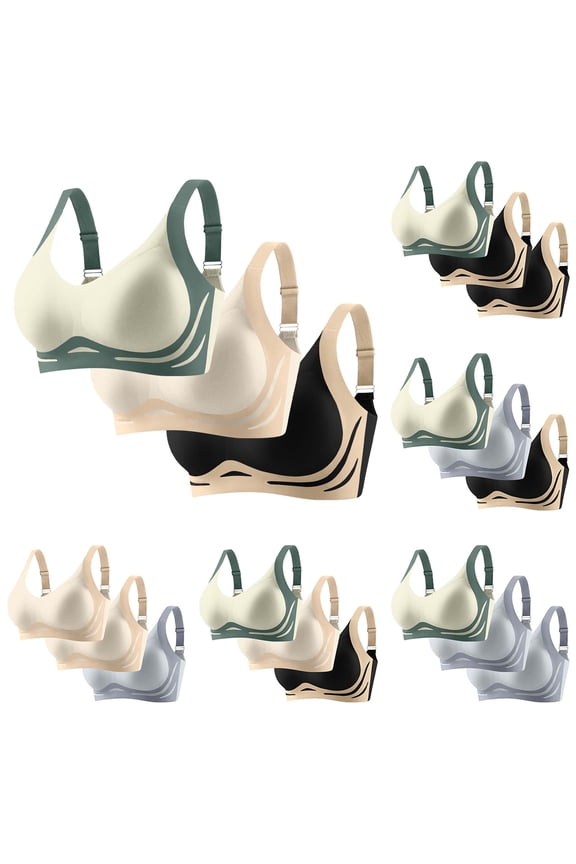 3PCS Sports Bras for Women Wirefree No Underwire Push up Plus Size Solid Color Full Coverage Bras Women Underwear with Build in Bras Black L