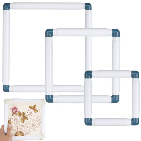 3PCS Square Embroidery Hoops,Plastic Cross-Stitch Hoops,Plastic Clip Frame for Embroidery,DIY Sewing Tools for Cross Stitching Quilting (6" x 6", 8" x 8", 11" x 11")