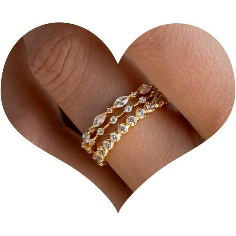 3PCS Stackable Gold Rings for Women 1mm 14K Gold Plated Dainty