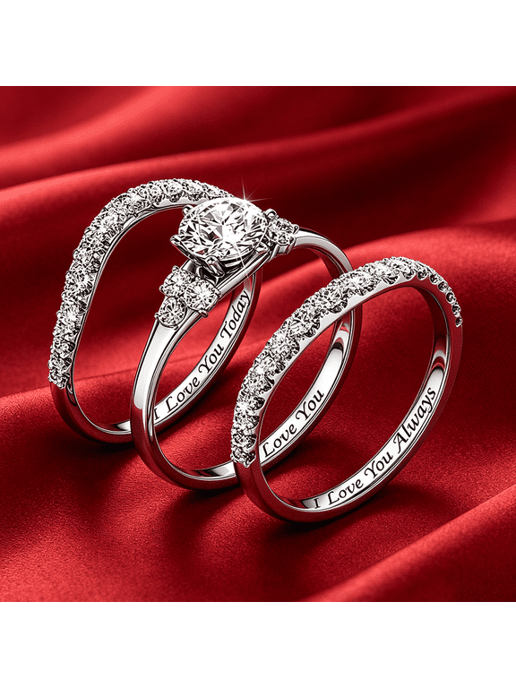 3PCS Stackable Round Cut CZ Diamond Halo Engagement Ring for Women's Promise Eternity Pave Wedding Band Cubic Zirconia Statement Rings for Bride's bridesmaids Women Gift Size 6-10(9#)
