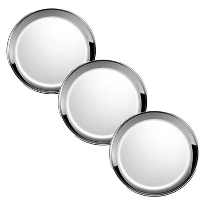 3PCS Stainless Steel Cat Food Bowls, 6.7" Shallow Flat Wide Cat Plates with Removable Non- Silicone Base, Relief Whisker Fatigue Pet Dishes for Wet Food and Water Feeding