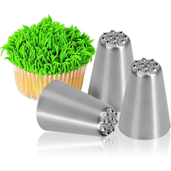 3PCS Stainless Steel Grass Icing Nozzles Set Christmas Cupcake Mousse Cake Decorating Tips Piping Nozzles DIY Baking Tools (Multiple)