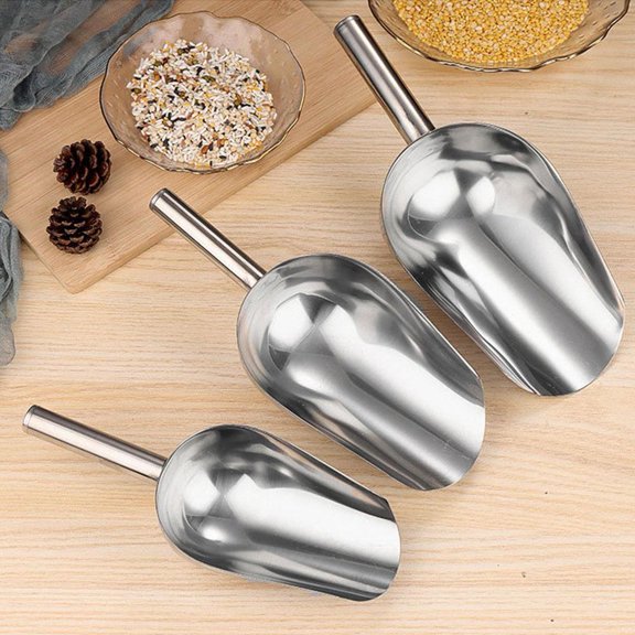 3PCS Stainless Steel Ice Scoop 19cm Buffet Bar Ice Spoon, Rice & Flour Serving Scoop for Kitchen, Silver Food Measuring Tool