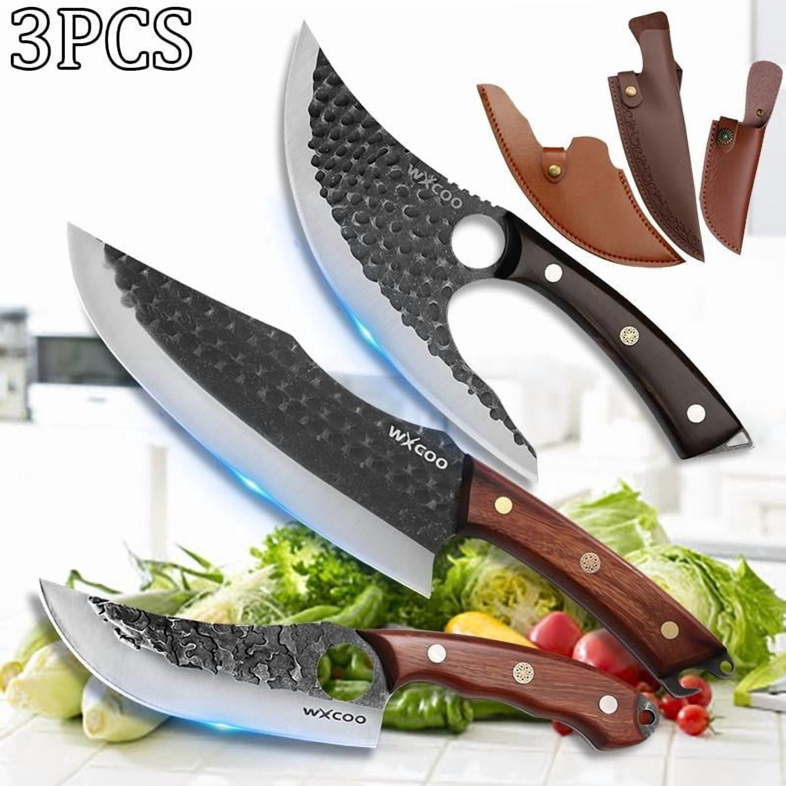 3PCS Stainless Steel Kitchen Knives Set with Sharp Sashimi Knife Professional Chef Utility Fruit Knife Multipurpose Meat Cleaver Vegetable Chopper Household Household Items Gift for Men