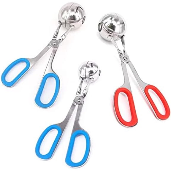 3PCS Stainless Steel Meat Ballers, Nonstick Meatball Scoop Ball Maker Ice Tongs for Cake Pop, Ice Cream Scoop, Fruit, Cookie Dough, Melon