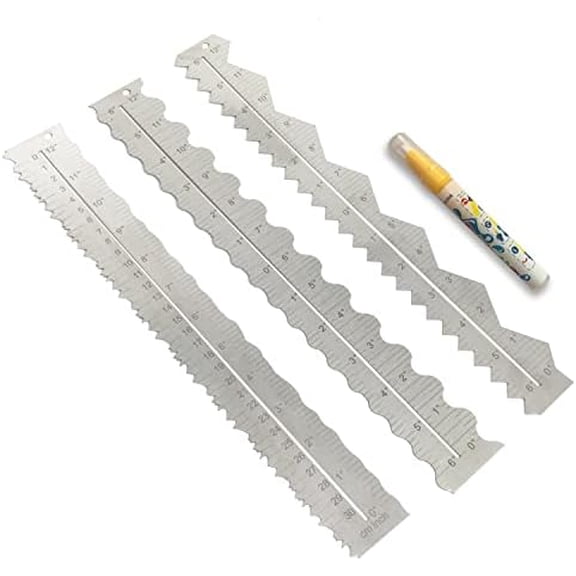 3PCS Stainless Steel Metal Paper Tearing Ruler Craft Ruler for Cutting Paper to Wavy Line Jagged and Irregular Edges 12'' Measuring Tool for Engineering School Office Architect and Drawing