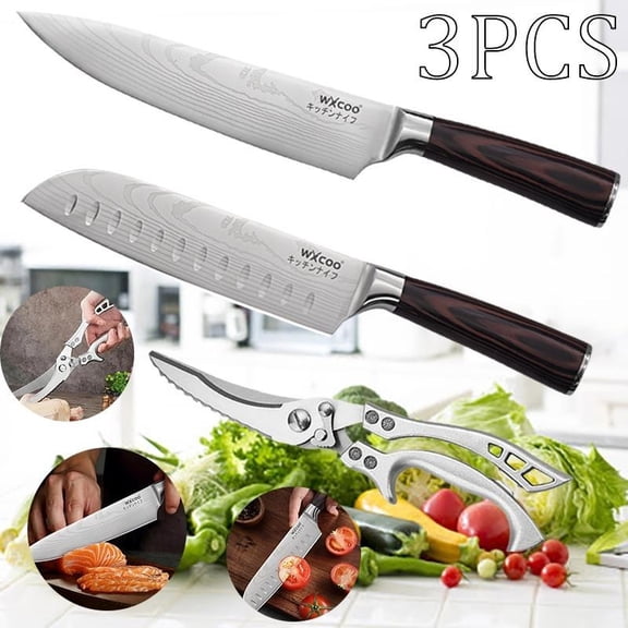 3PCS Stainless Steel Santoku Utility Paring Knife Chef Knife Kitchen Professional Knife Sharp Sashimi Knife Multipurpose Knife Cutting Knife Cooking Knife for Kitchen Convenience for Men