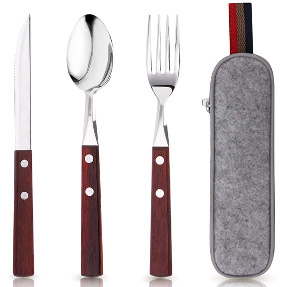 3PCS Stainless Steel Travel Utensils Set with Case - Fork, Spoon, Knife Reusable Travel Silverware Set Portable for Travel