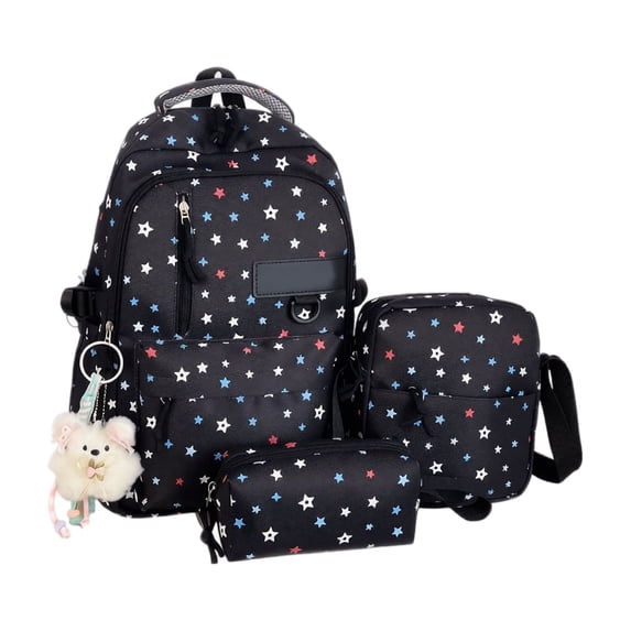 3PCS Star Prints Backpack Set for Kids 6-12 Age Sport Bookbag with Lunch Box Pencil Case for Children Teen Students