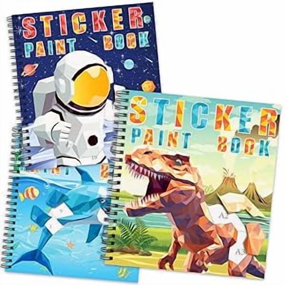 3PCS Sticker for Kids Ages 4-10,Dinosaur Astronaut Ocean Animals Designs Paint by Stickers,Sticker by Numbers,Party Birthday Gifts for Boys 4-10,Create 30 Pictures at a Time