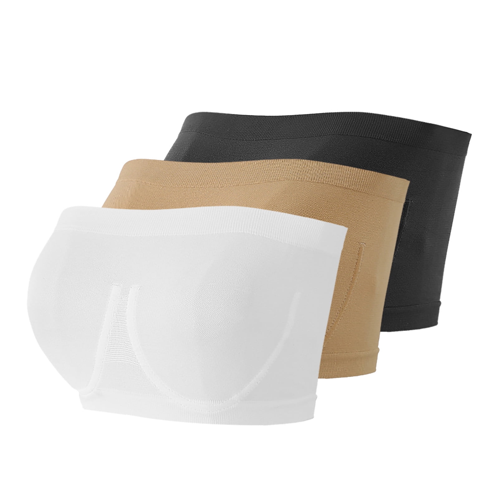 3PCS Strapless Bra for Women Invisible Push Up Bras Comfort Non-Slip Bandeau Bra Seamless