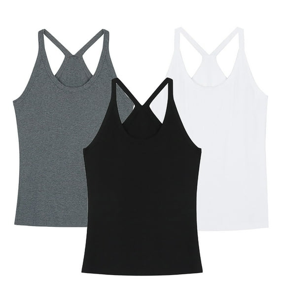 3PCS Summer Tank Tops for Women Comfort Casual Sleeveless Camisoles Shirt Scoop Neck Y-Back Trendy Basic Vest Sleep Shirts, Black&Gray&White, S